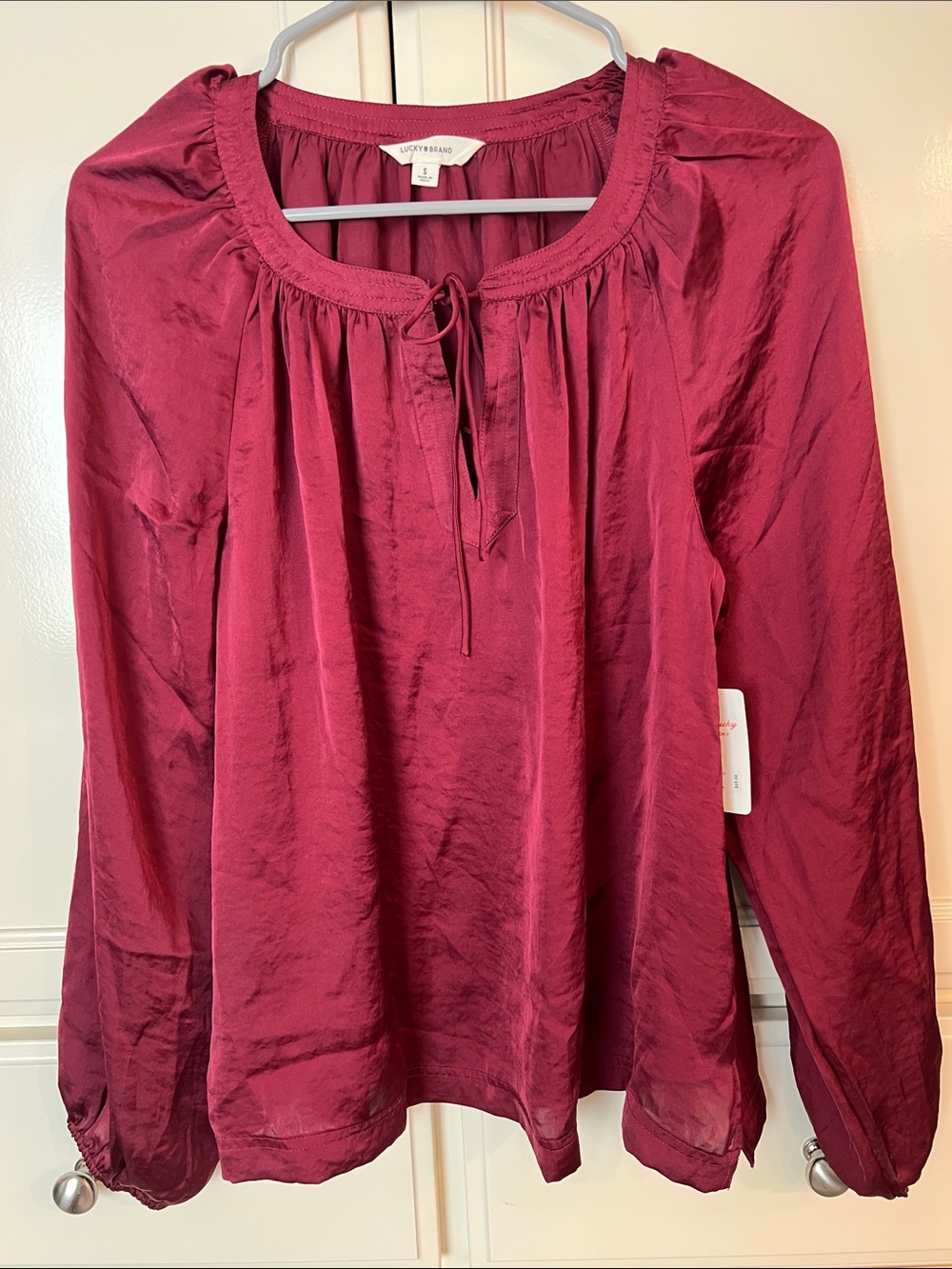 Lucky Brand Burgundy Long-Sleeve Peasant Blouse